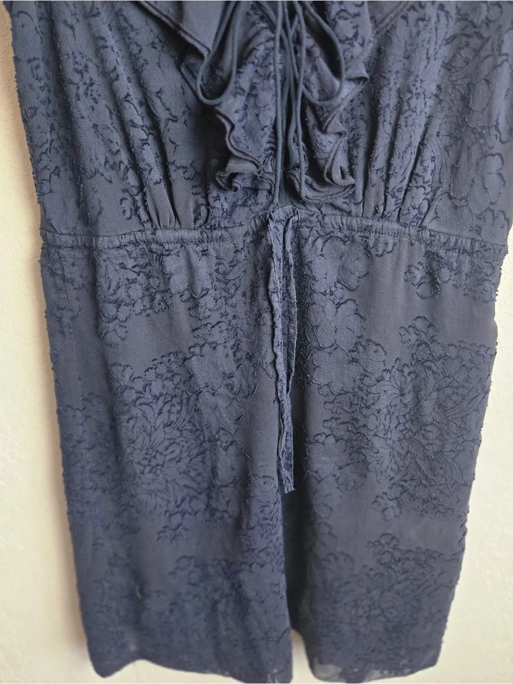Tory Burch Lallie Silk Floral Sleeveless Ruffle Dress 6 Navy Blue Womens